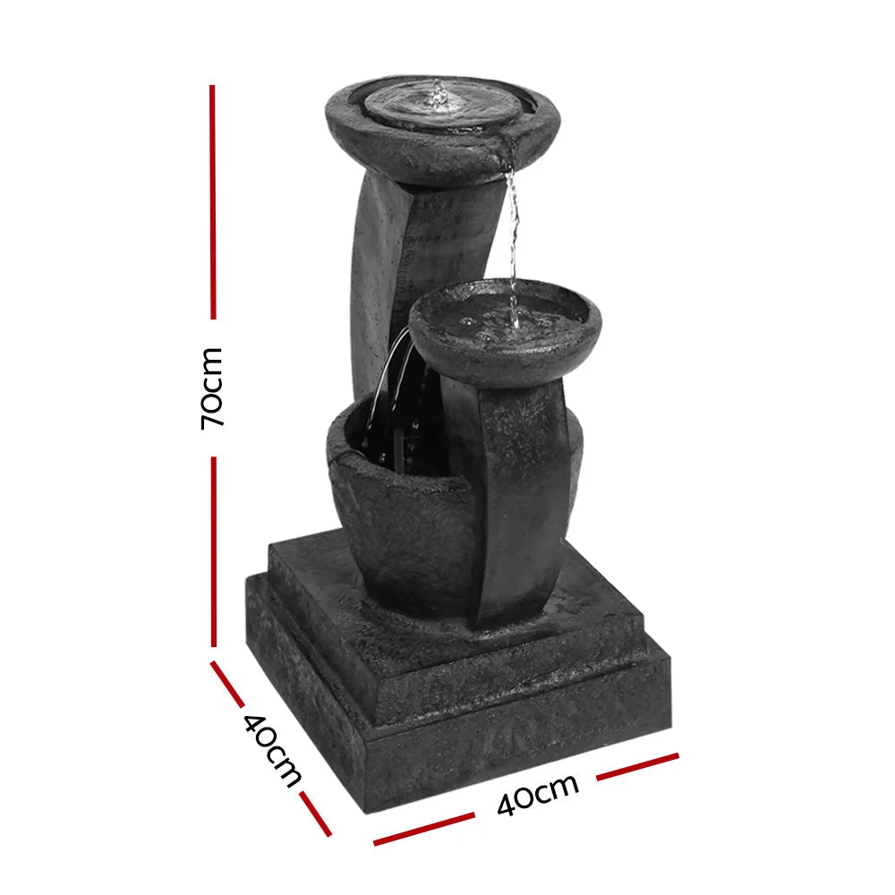 Solar Powered Water Fountain 3 Tier with Light - Blue