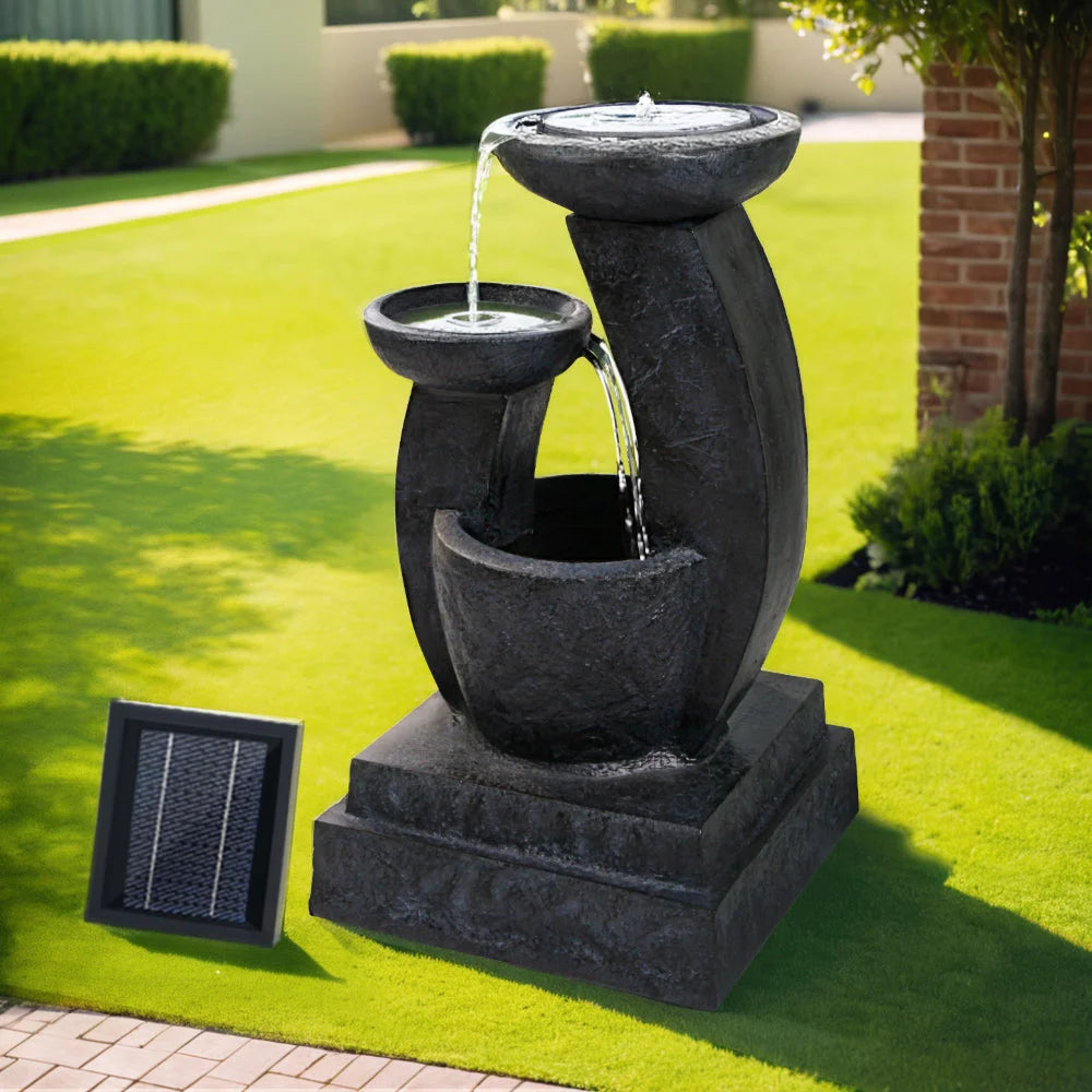 Solar Powered Water Fountain 3 Tier with Light - Blue