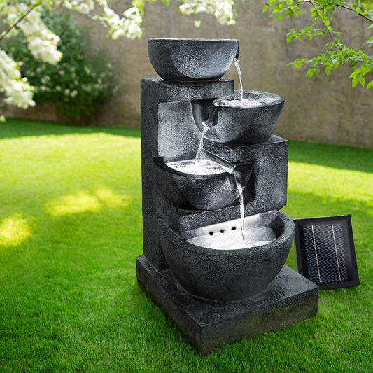 Solar Powered Water Fountain 4 Tier with Light - Blue