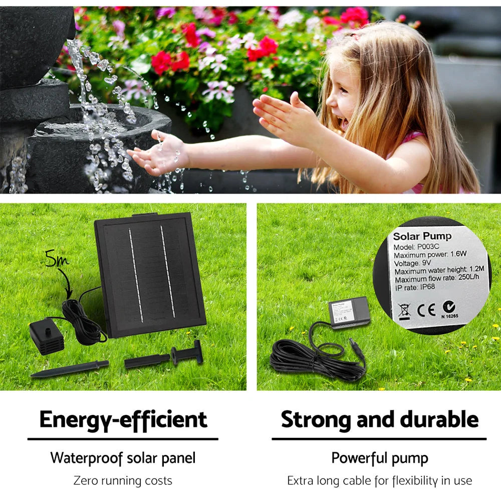 Solar Powered Water Fountain 4 Tier with Light - Blue