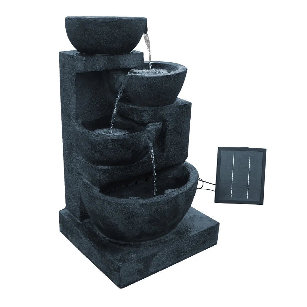 Solar Powered Water Fountain 4 Tier with Light - Blue