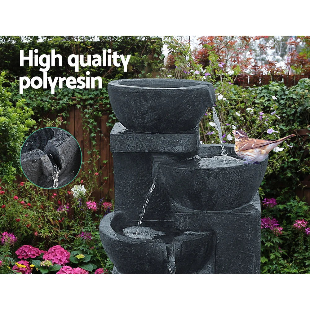 Solar Powered Water Fountain 4 Tier with Light - Blue