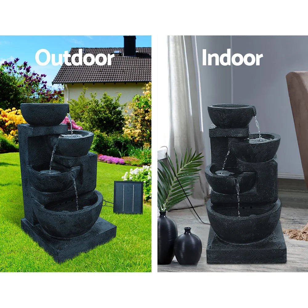 Solar Powered Water Fountain 4 Tier with Light - Blue