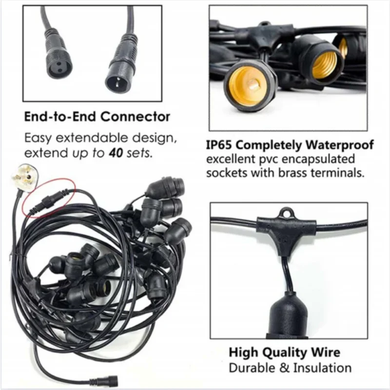 Solar String Lights 15M Outdoor Power 48ft Hanging Edison