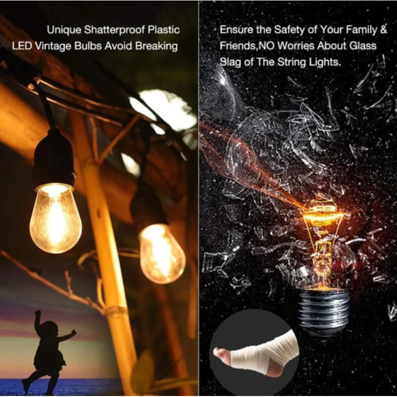 Solar String Lights 15M Outdoor Power 48ft Hanging Edison