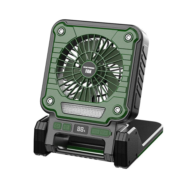 Solar & USB Rechargeable Camping Fan with LED Light