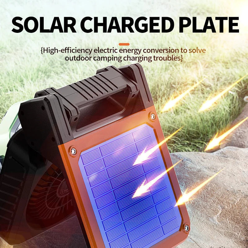 Solar & USB Rechargeable Camping Fan with LED Light