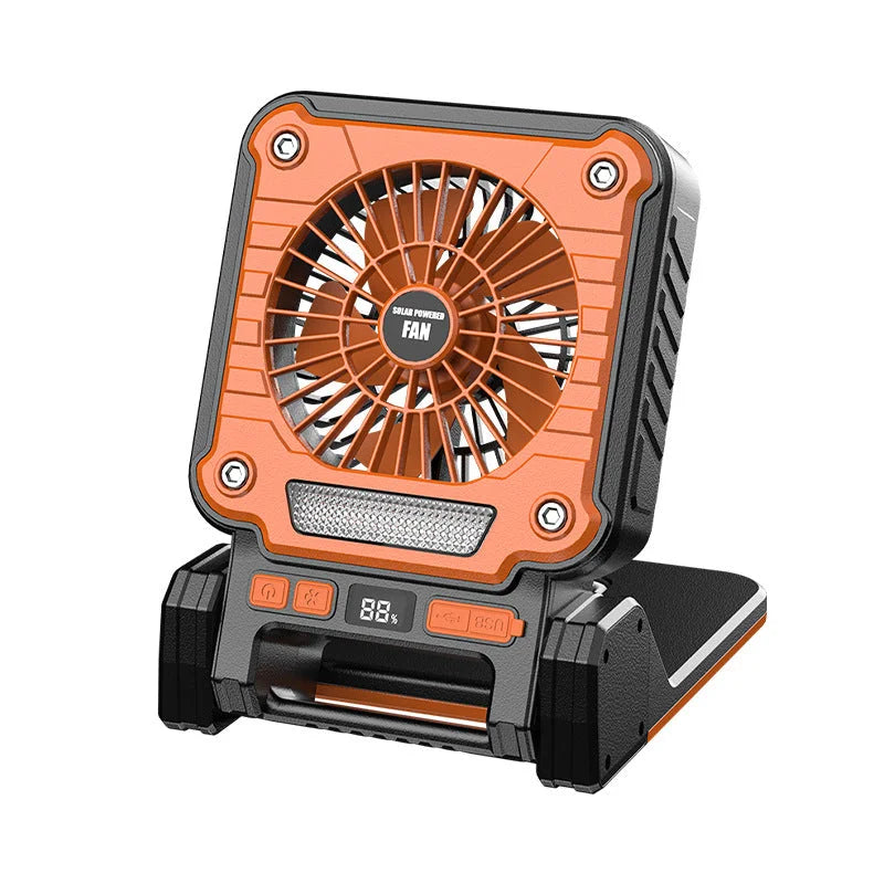 Solar & USB Rechargeable Camping Fan with LED Light