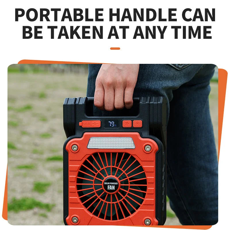 Solar & USB Rechargeable Camping Fan with LED Light