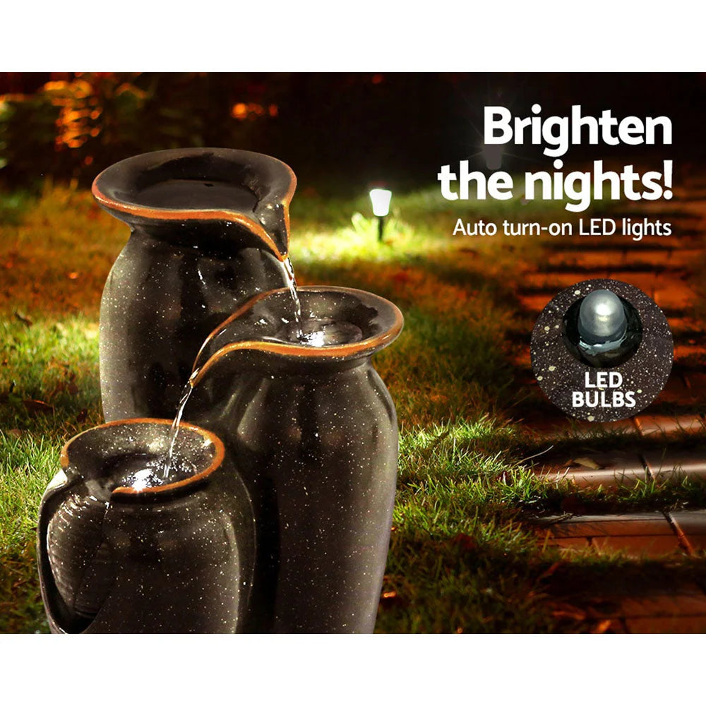 Solar Water Feature with LED Lights 3-Tier 52cm