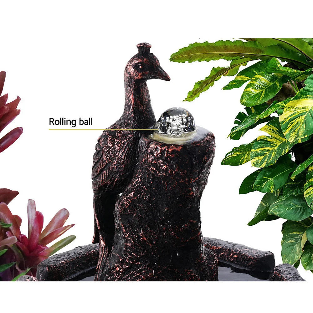 Solar Water Fountain Outdoor Bird Bath Peacock Cascading