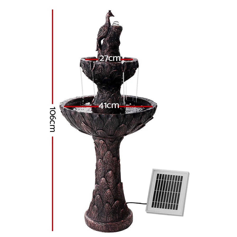 Solar Water Fountain Outdoor Bird Bath Peacock Cascading