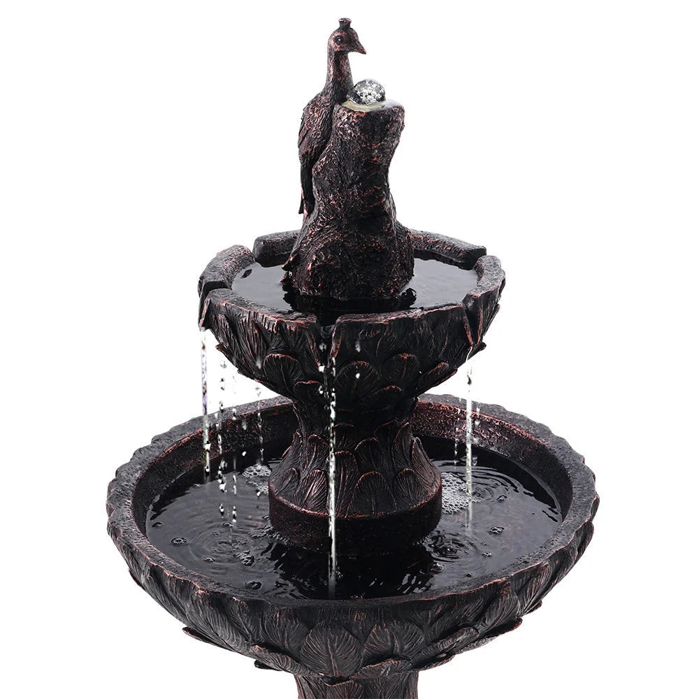 Solar Water Fountain Outdoor Bird Bath Peacock Cascading