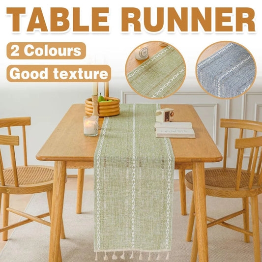 Solid Colour Woven Hollow Fringe Table Runner Home Dining