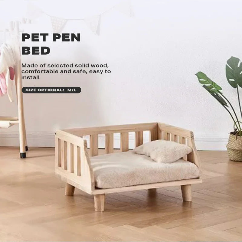 Solid Wood Pet Cat Dog Bed with Bedding - Pet Care