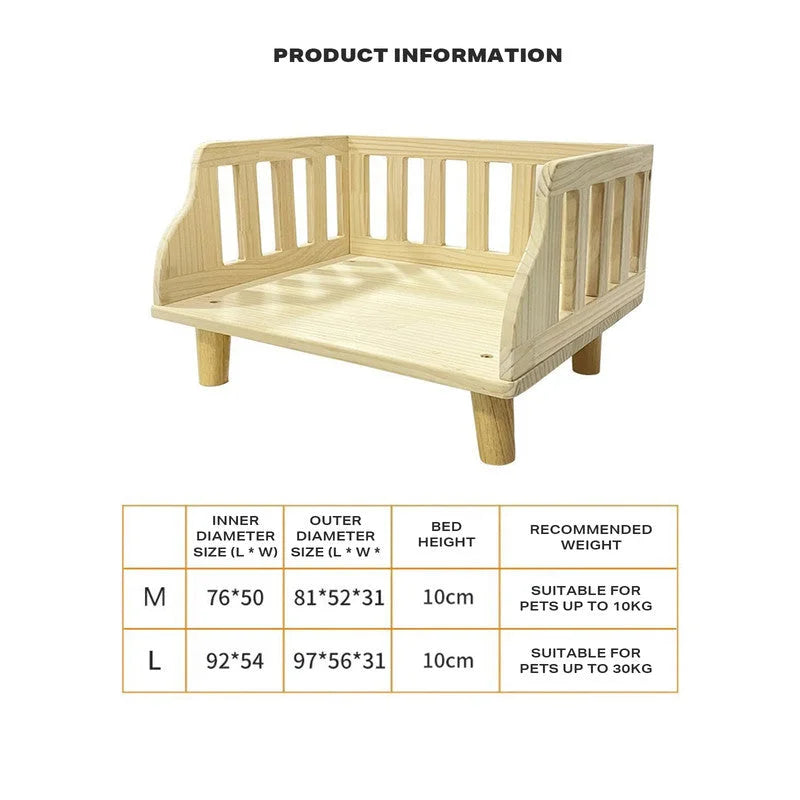 Solid Wood Pet Cat Dog Bed with Bedding - Pet Care