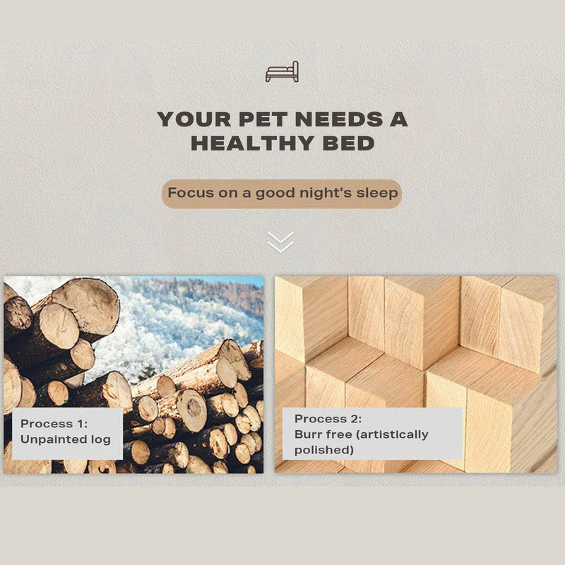 Solid Wood Pet Cat Dog Bed with Bedding - Pet Care