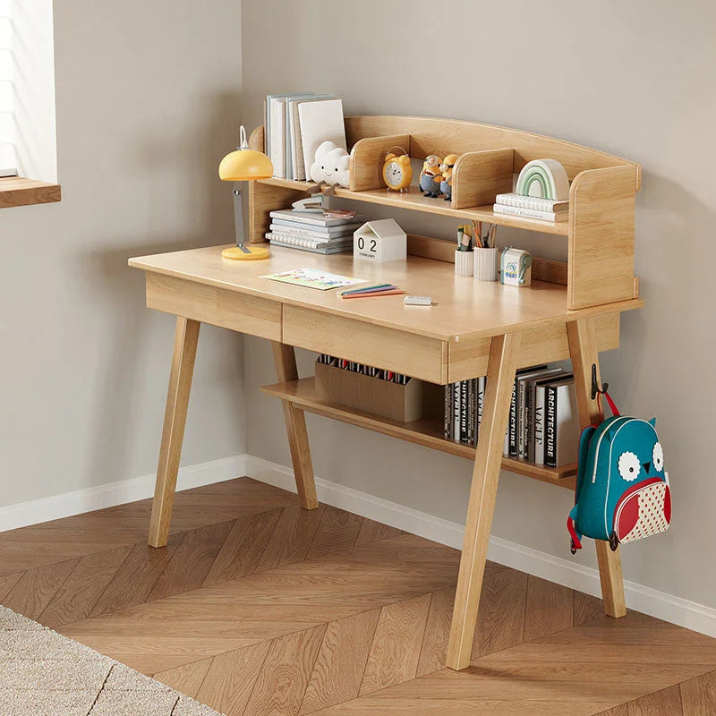 Solid Wood Study Desk with Shelf