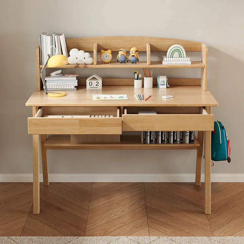 Solid Wood Study Desk with Shelf