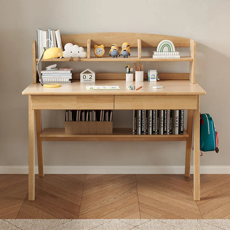 Solid Wood Study Desk with Shelf