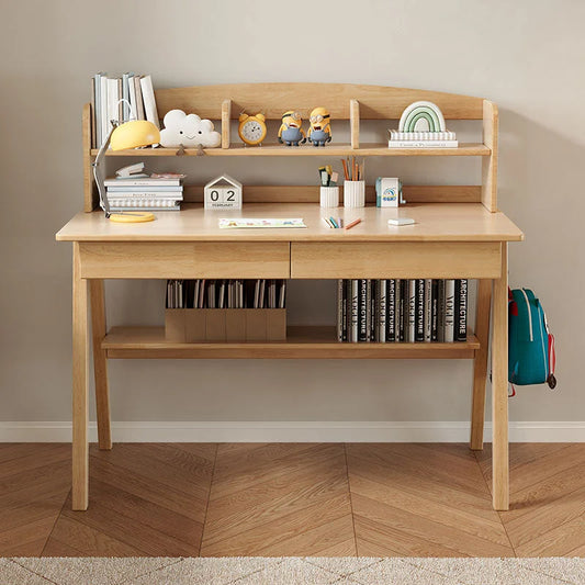 Solid Wood Study Desk with Shelf