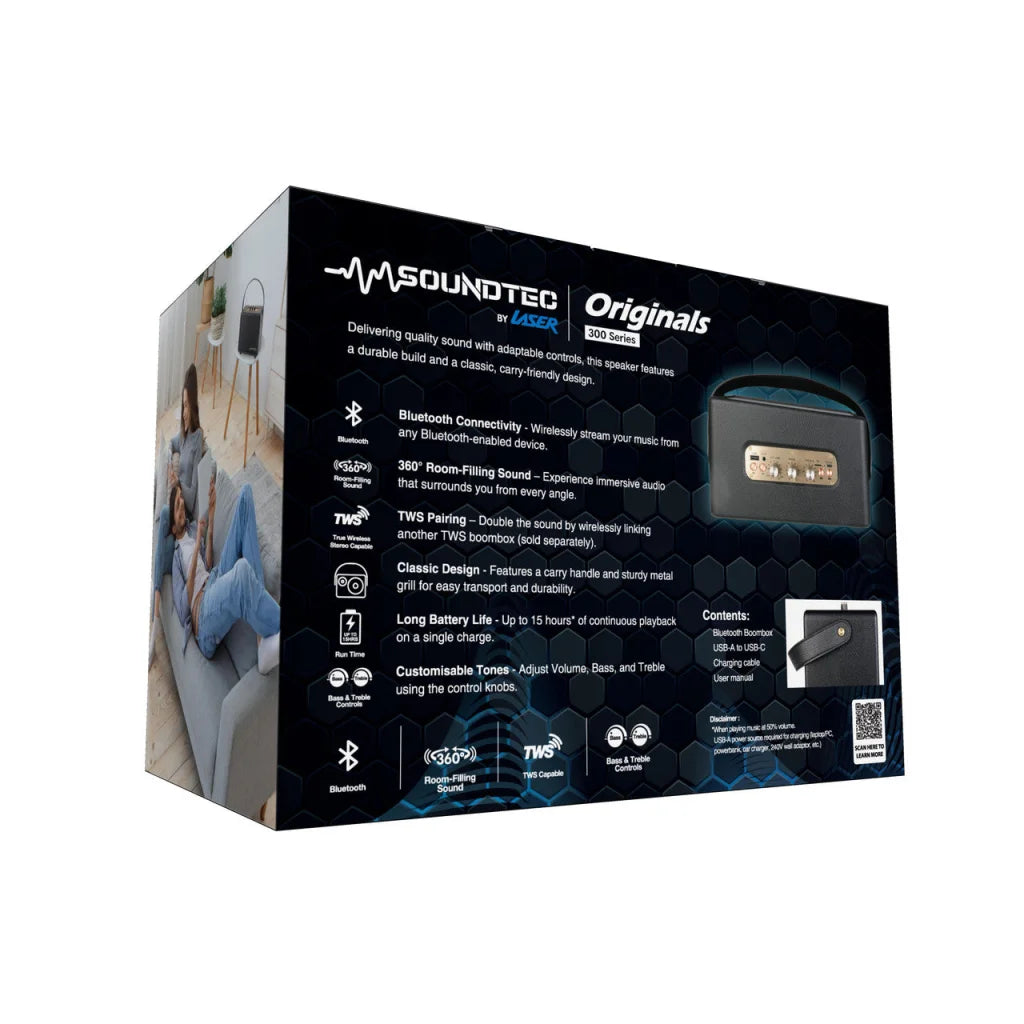 SoundTec Retro Bluetooth Boombox Black audio video speakers 819