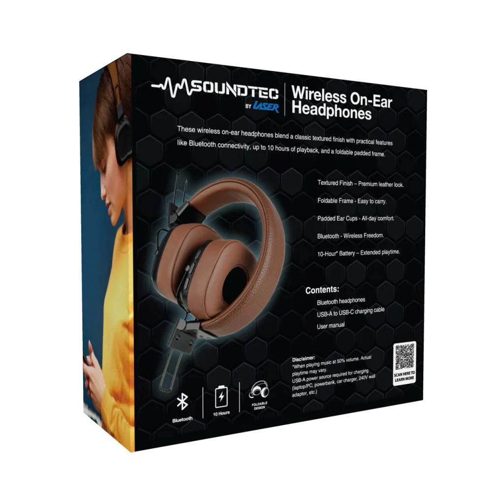 Soundtec Wireless On-Ear Headphones Brown - Electronics >