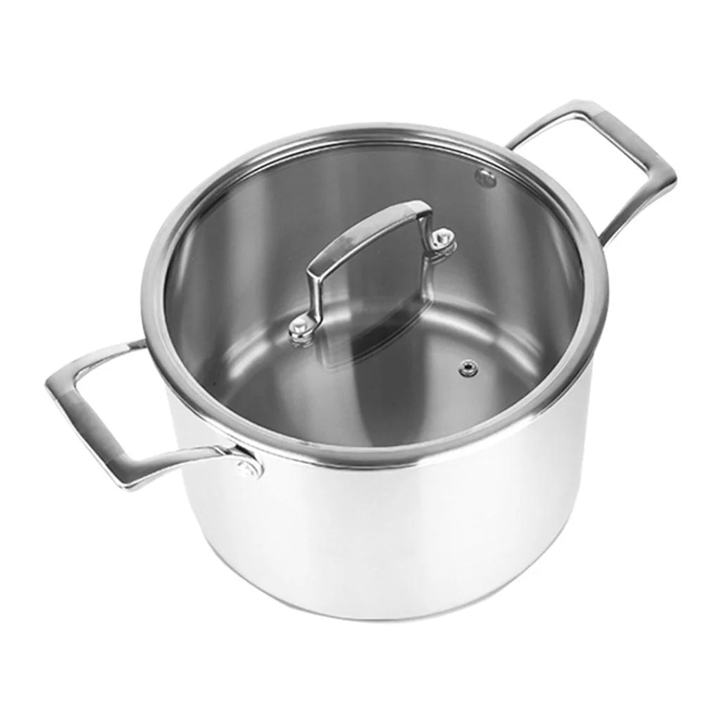 Soup Pot Premium 20cm Stainless Steel Stock Cooking Stockpot Heavy Duty Thick Bottom with Glass Lid
