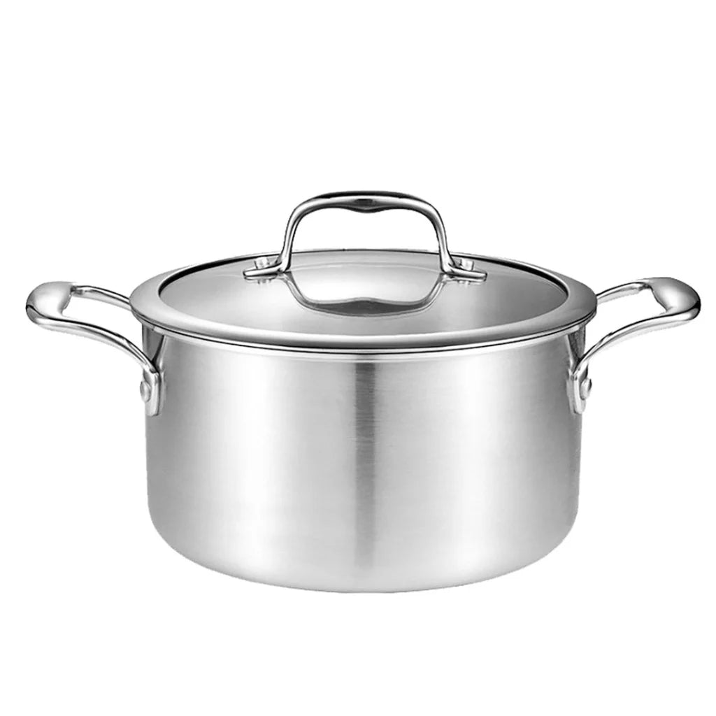 Soup Pot Premium 22cm Stainless Steel Stock Cooking Stockpot Heavy Duty Thick Bottom with Glass Lid
