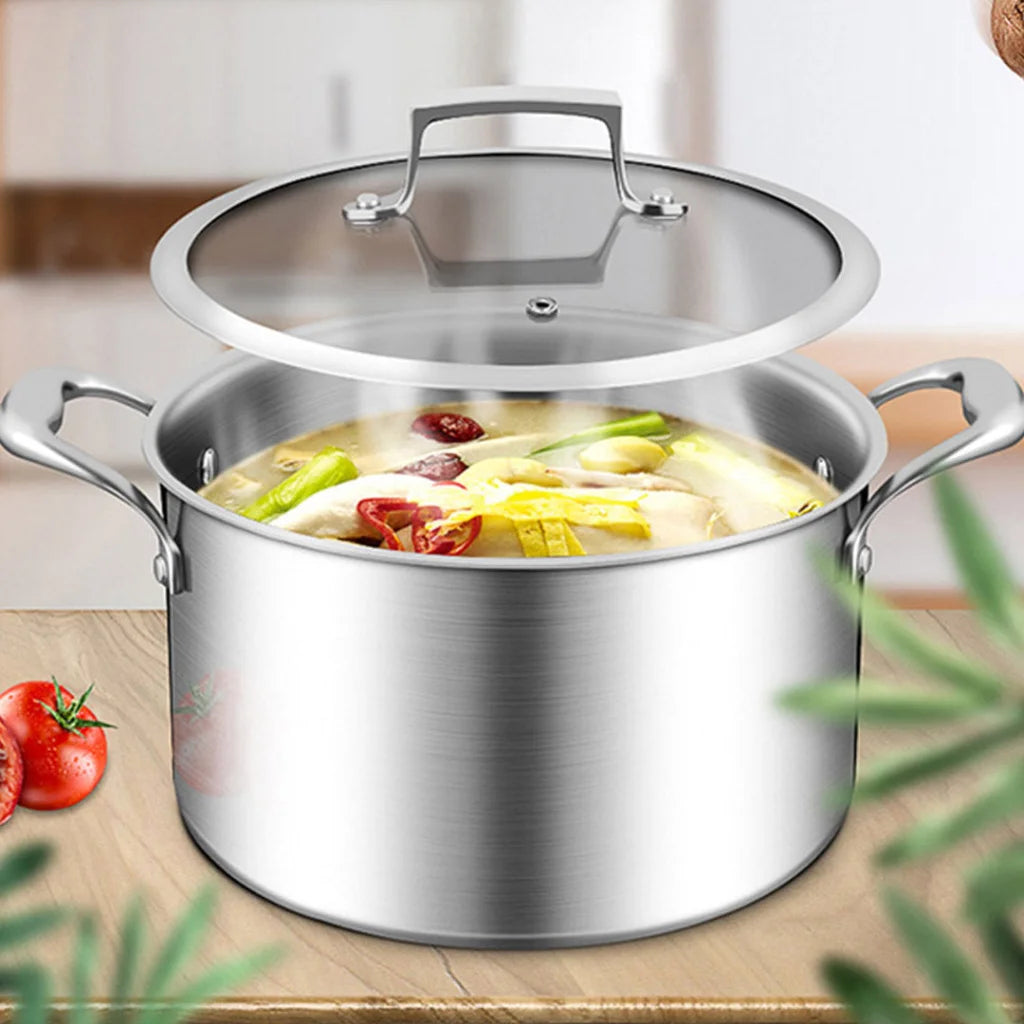 Soup Pot Premium 28cm Stainless Steel Stock Cooking Stockpot Heavy Duty Thick Bottom with Glass Lid