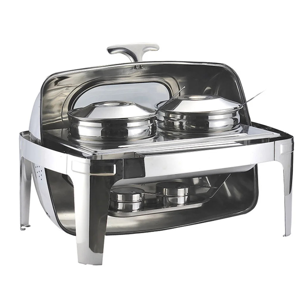 Soup Tureen Bowl Station 6.5L Premium Stainless Steel Double Roll Top Buffet Chafing Dish Catering Chafer Food Warmer Server