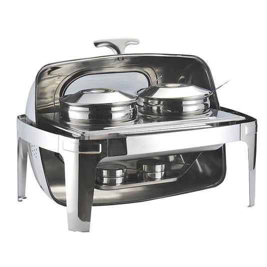 Soup Tureen Bowl Station 6.5L Premium Stainless Steel Double Roll Top Buffet Chafing Dish Catering Chafer Food Warmer Server