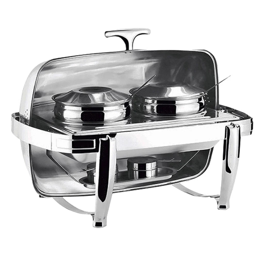 Soup Tureen Bowl Station 6.5L Premium Stainless Steel Double Roll Top Buffet Chafing Dish Catering Chafer Food Warmer Server