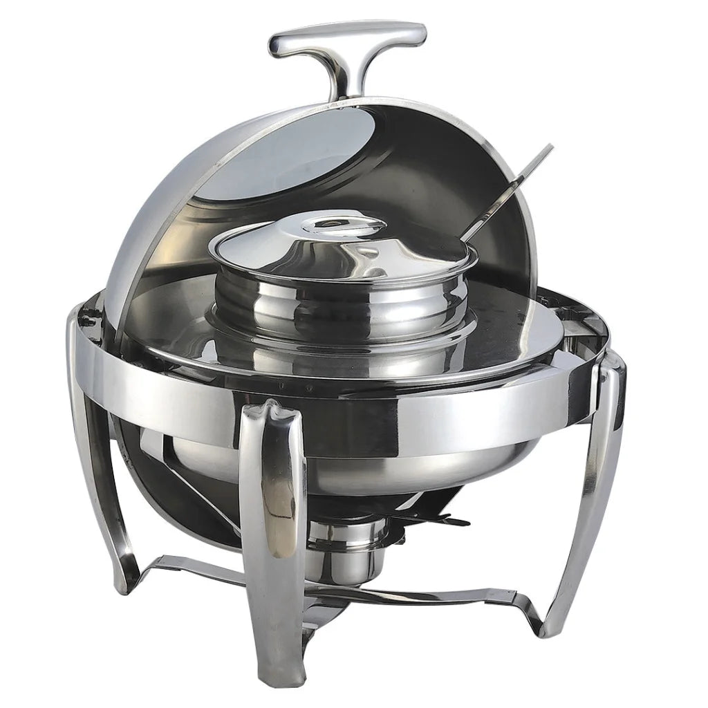 Soup Tureen Bowl Station 6.5L Premium Stainless Steel Round Roll Top Buffet Chafing Dish Catering Chafer Food Warmer Server