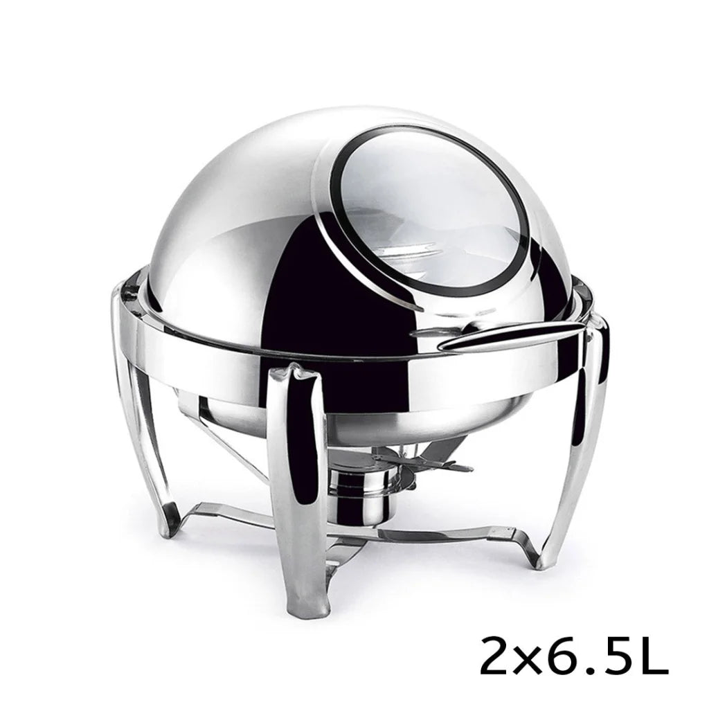 Soup Tureen Bowl Station 6.5L Premium Stainless Steel Round Roll Top Buffet Chafing Dish Catering Chafer Food Warmer Server
