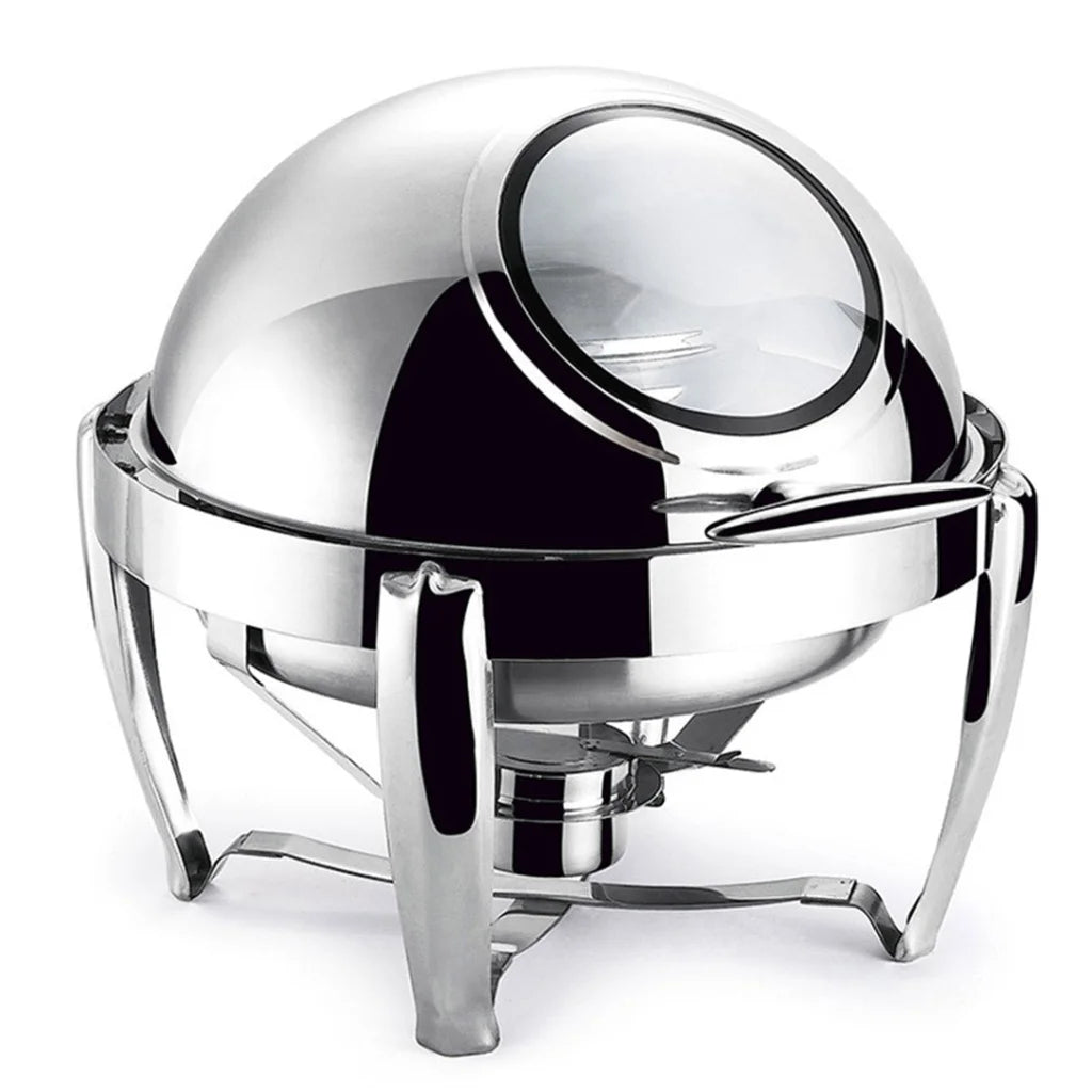 Soup Tureen Bowl Station 6.5L Premium Stainless Steel Round Roll Top Buffet Chafing Dish Catering Chafer Food Warmer Server