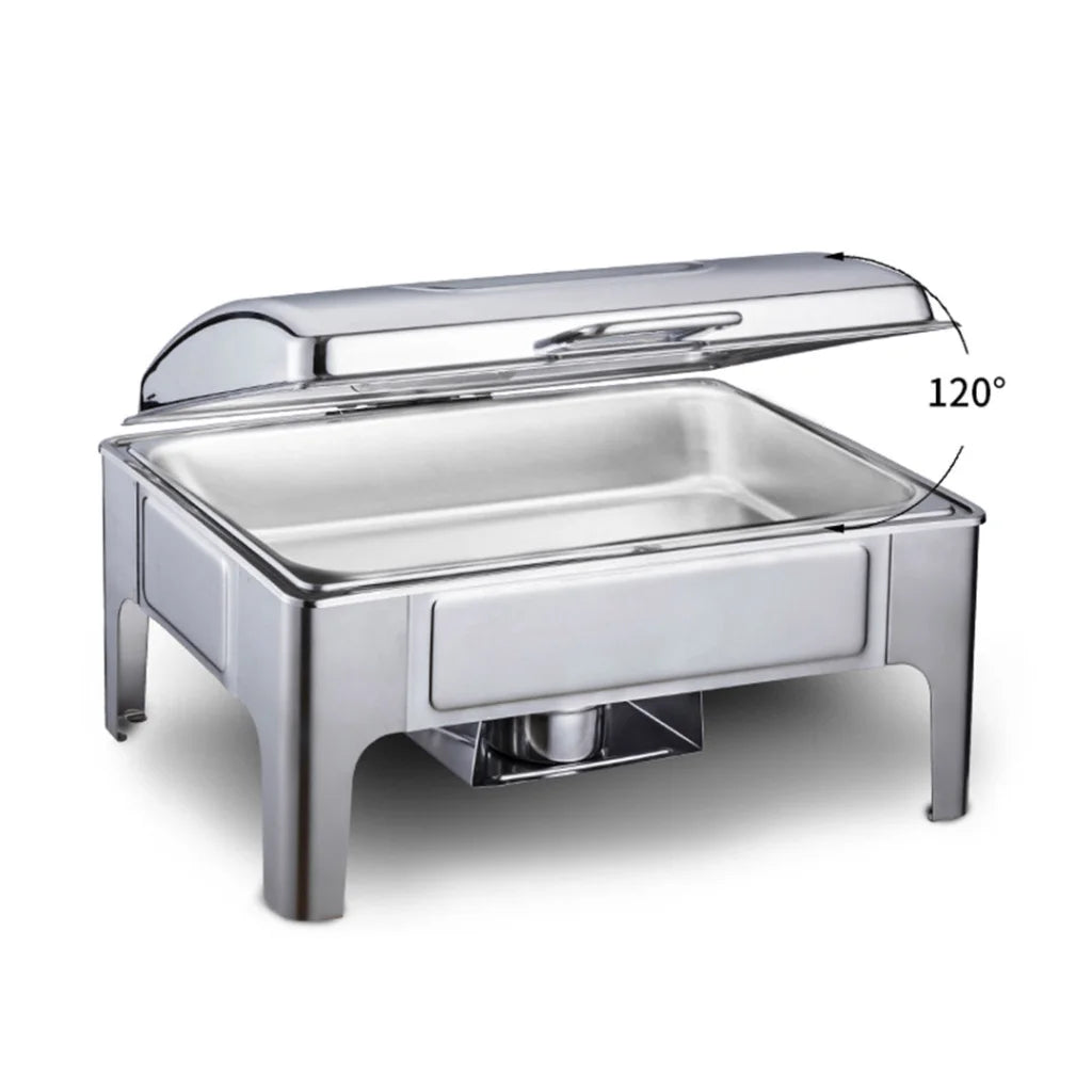 Soup Warmer Set of 2 Premium 9L Rectangular Stainless Steel Roll Top Chafer Chafing Dish with Glass Visual Window Lid