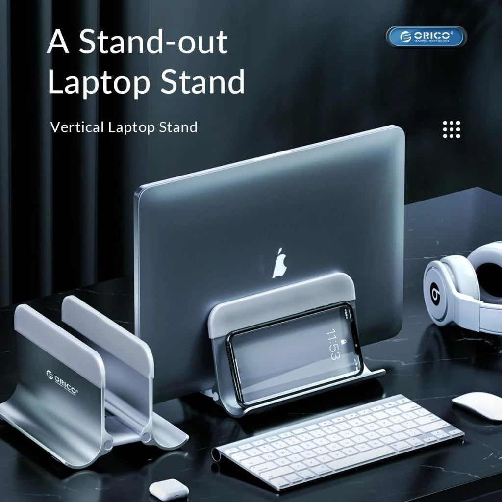 Space-saving Vertical Laptop Stand - Compact Design - Grey