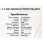 Speaker Pair 3-Way 4’’ Bookshelf Indoor Outdoor