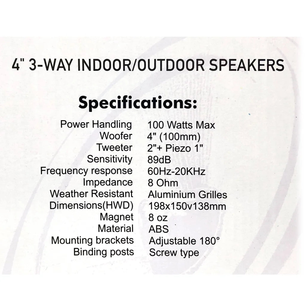 Speaker Pair 3-Way 4’’ Bookshelf Indoor Outdoor