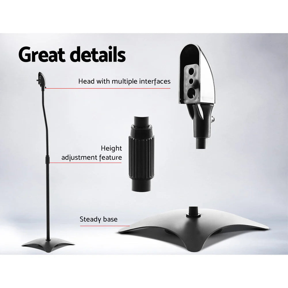 Black 112cm speaker stand set with slim posts and mounting brackets