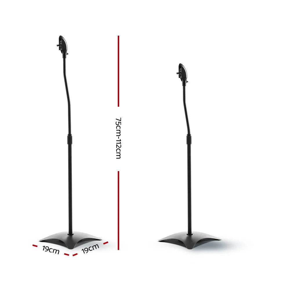 Black 112cm speaker stand set with open shelves and sturdy supports