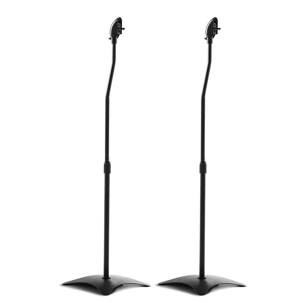 Black 112cm speaker stand set with upright supports and shelf tiers