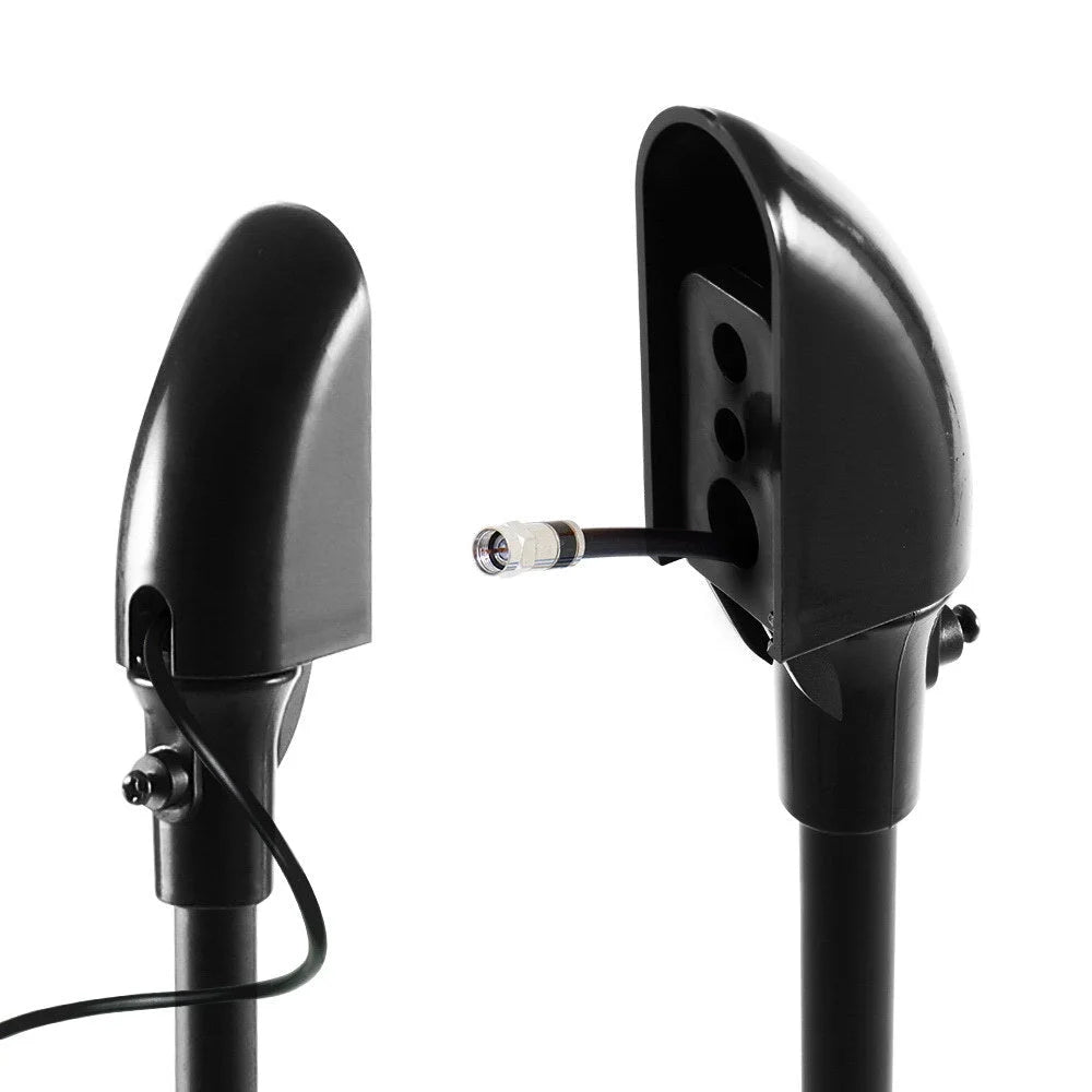 Speaker stand set with upright supports and shelf tiers