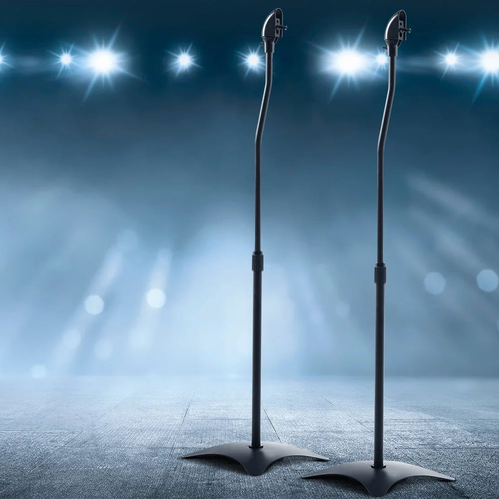 Black 112cm speaker stand set with display shelves and upright posts