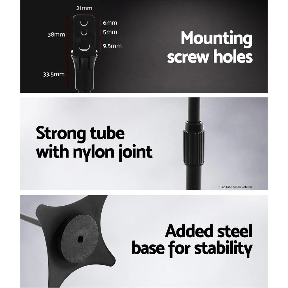 Black 112cm speaker stand set with tiered shelves and metal supports