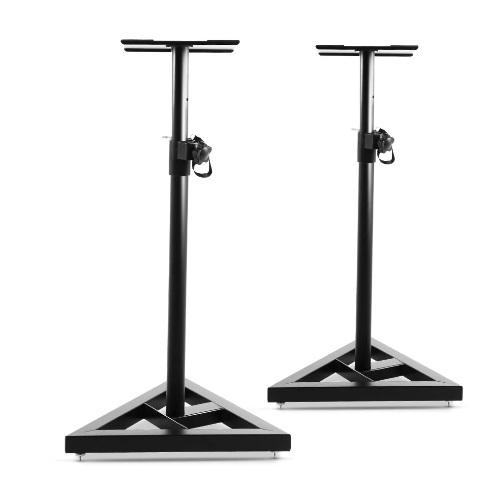 Black 2 120cm speaker stand set with slim upright posts