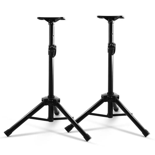 Black 120cm speaker stand set with slim posts and mounting brackets