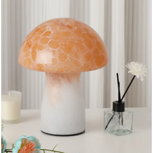 Speckled Orange Retro Swirl Glass Mushroom Table Lamp - LED