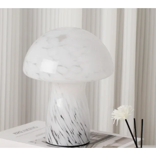 Speckled White Retro Swirl Glass Mushroom Table Lamp - LED